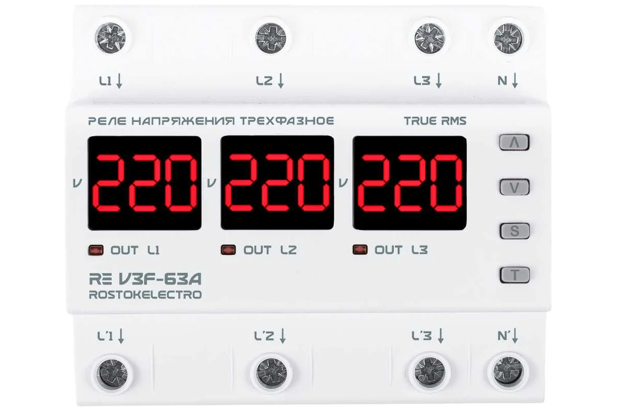 Реле напряжения RE V3F-63A RostokElectro