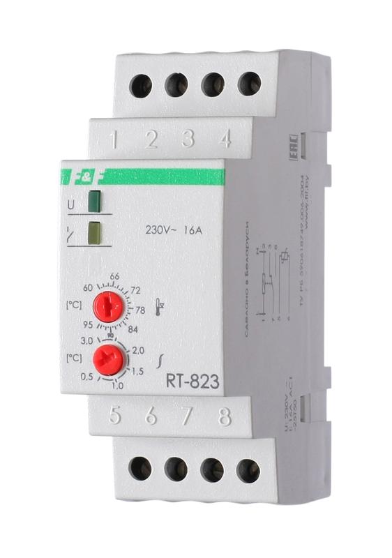 Терморегулятор RT-823 (от +60 до +95град.C) на шину DIN с датчиком RT823 на проводе 16А DEVI 140R1083R