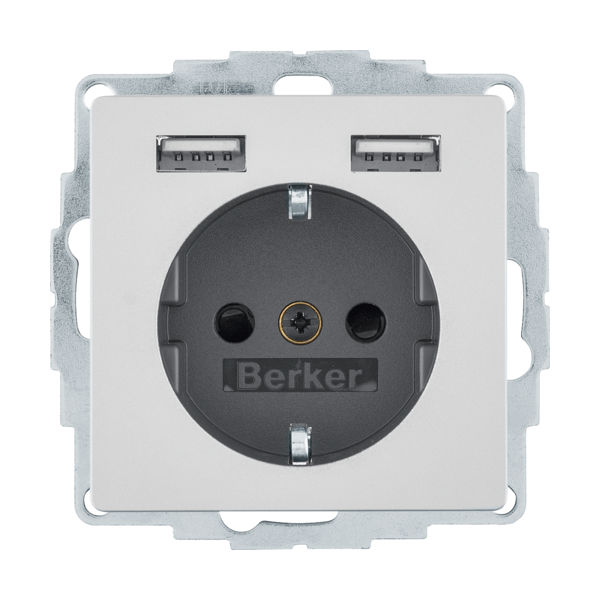 Розетка с 2xUSB Berker,  с заземлением, алюминий бархатный, 48036084