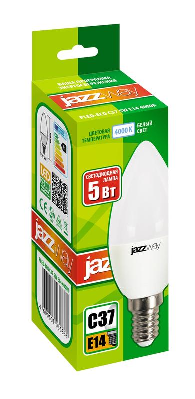 Лампа светодиодная PLED-ECO 5Вт C37 свеча 4000К нейтр. бел. E14 400лм 220-240В JazzWay 1036865A